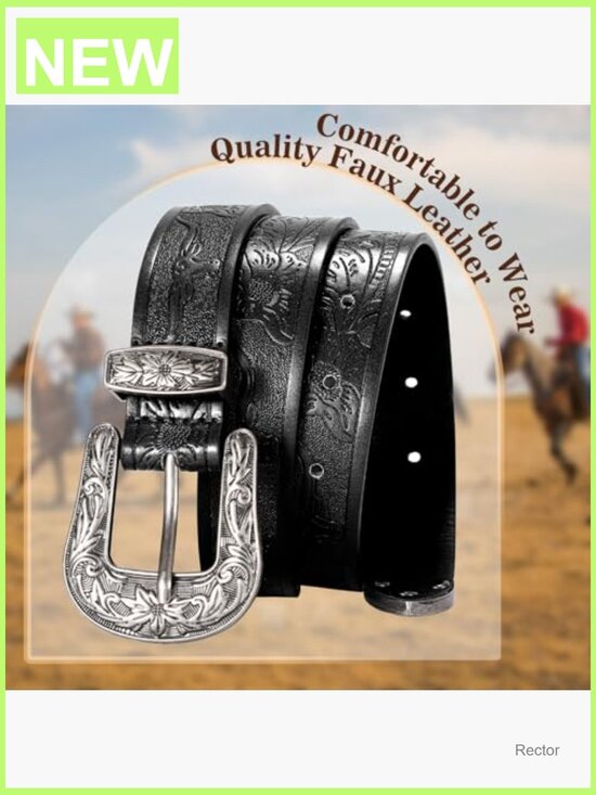 Vintage Floral Carved PU Leather Western Belt for Women main image 5